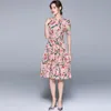 Vestido floral de gama alta para mujer Vestido midi con volantes estampados de manga corta Vestidos de boutique de verano Moda Dulce Elegante Lady Ruffle Bow Vestidos