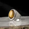 Turkish Handmade 925 Sterling Silver Rings for Men Turquoise Zircon Tiger Eye Onyx Stone Jewelry Fashion Gift Mens Accessories