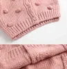 Girls Sweater Woolen Coat för 3D Pom Decor Cardigan A Autumn Winter Baby 211204