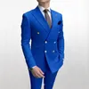 Costumes pour hommes Blazers Dernières conceptions de pantalons de manteau Slim Fit Royal Blue Handsom Jacket Party Tuxedo Male Dress Double Breasted Wedding Groom Men