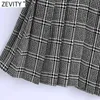 Kvinnor Vintage Houndstooth Print Suspender Kjol Faldas Mujer Kvinnlig Sida Zipper Chic Party Vestido Märke Skirts DS5000 210416