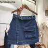 Nomikuma jeans saias mulheres coreano cinto de cintura alta saia causal bolso -aline mini demina primavera nova faldas mujer 6f404 210427