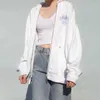 Vintage witte engel print hoodie vrouwen herfst katoen lange mouw rits tops vrouwelijke casual chic streetwear hoodied 210809