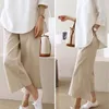 Pantalon féminin pantalon de taille élastique en lin en coton d'été pour pantalon de couleur solide femme simple pantalon de longueur de veau surdimensionné Y2k Q0801