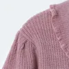 Elegant Pink Splicing Petal Sleeve Sweater Women Single-Breasted Female Short Soft Flexible Knitted Outwear 210520