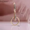 Pataya 585 Rose Gold Unusual Round Natural Zircon Long Drop Earrings Bröllopsfest Förlovning Kvinnor Mode Smycken