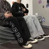 Houzhou Koreański styl Szerokie spodnie nogi Kobiety Baggy Harajuku Cartoon Drukuj Kobiety Jogging Spodnie Sportowe Hippie Czarne Casual Spodnie 211112