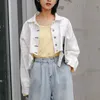 PERHAPS U Wine White Yellow Short Thin Denim Jacket Button Lantern Long Sleeves Loose Jean Jackets Turn Down Collar C0193 210529