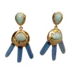 YYGEM Natural stick Blue Kyanite Faceted Amazonite Gold Color Stud Earrings Women Jewelry Vintage style