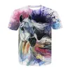 Herren-T-Shirts, Herren-T-Shirts, Sommer, O-Ausschnitt, trägt ein Blumen-Stirnband, Pferde-T-Shirt, 3D-Mode-Shirt, Tierkleidung