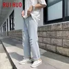 Ruihuo 발목 길이 찢어진 청바지 한국어 패션 남자 청바지 대형 캐주얼 남자 Jean Baggy M-3XL 2021 가을 새로운 도착 G0104