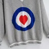 V 넥 긴팔 풀오버 사랑 대비 색상 따뜻한 간단한 세련된 여성 스웨터 한국어 버전 하라주쿠 가을 여성 스웨터 210507