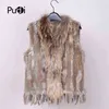 28 Kolory Kobiety Prawdziwy Prawdziwy Rabbit Fur Kamizelka Kamizelka Tassels Raccoon Fur Collar Kurtka Kamizelka Hurtownie Drop VR032 211122