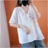 Blusa Verano Mujer 2021 Летняя повседневная V-образным вырезом хлопчатобумажная туника белье сплошной старинный плюс размер блузки женские тростники женские блузки рубашки