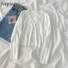 Neploe Vネック長袖シングル乳房ニットセーターカーディガン女性キャンディーカラールーズスプリングアウトウェアプルフェムメコートスーツを引いてください210510