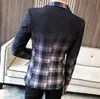 Costumes pour hommes Blazers Mode Dégradé Couleur Plaid Hommes Blazer Slim Veste D'affaires Décontracté Seul Bouton Hommes Robe Asiatique Taille Masculino