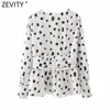 Femmes Mode V Cou Dots Imprimer Smock Blouse Rétro Moderne Lady Wear Taille Presse Plis Chemise Chic Blusas Tops LS7514 210416