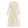 Fairy Lace Seksowna sukienka Kobiety Jesień Zima Kwiatowy Długi Rękaw A-Line ES dla Eleganckiej Vestido 11915 210512
