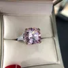 Klusterringar 100% 925 Sterling Silver Pink Lab-Moissanite Diamond Topaz Gemstone Wedding Engagement Ring Fina smycken gåvor för W309Z