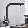 Luxo Chrome latão puro água torneira dupla alça dupla e água potável de água 3-way filtro cozinha misturador taps 211108