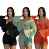 Damen-Trainingsanzüge, sexy zweiteiliges Set, Damen-Kleidung, solide Strickpullover, Strickjacke und Shorts, Sets, gemütliches Herbst-Outfit, 2021, modische Streetwear