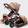 Strollers# Multifunctional 3 In 1 Baby Stroller Luxury Portable High Landscape 4 Wheel Folding Carriage Gold Born