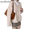 Autunno Inverno Donna Maglione lavorato a maglia 2 colletti Oversize Wild Warm femminile stile coreano Pullover Top Outwear 210604