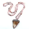 Pendant Necklaces Fashion Bohemian Tribal Jewelry Long Knotted Stone Handmake Paved Teeth Ethnic Necklace