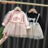 Bbe weide leider meisjes baby prinses jurken mode geboren polka dot jurk peuter meisje baby bowtie party kostuums schattige outfits 210708