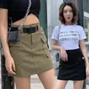 Falda coreana de carga con cinturón para mujer, minibolsillos de cintura alta, pantalones cortos de verano para mujer sólidos para mujer 9581 210521