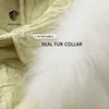 Fansilanenの本物の毛皮の襟のエレガントなロングダウンコット女性3 dプリント熱冬ホワイトジャケット女性緑の羽毛コート210607