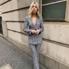 Vrouwen Plaid Elegant Blaze Mode Lange Mouw Spring-Herfst Uitloper Blazers Office Lady Casual Jassen Chaqueta Mujer 210421