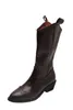 Dames Western Boots Winter Mid Tube Knight Lady Retro Rome Slip-on Lage Hak Lederen Schoenen Breed Calf Cowboybotas Mujer Invierno Y1125