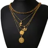 Pendant Necklaces Vintage Multi-layer Coin Flowers Chain Choker Necklace For Women Gold Silver Color Angel Portrait Chunky