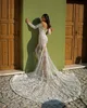 Arabiska Aso Ebi 2021 Lyxiga Lace Beaded Bröllopsklänningar Sheer Neck Långärmad Vintage Sexiga Bröllop Klänningar ZJ366
