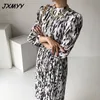 Spring Fashion Stand Collar Dress Women Elegant Long Sleeve Loose Women Lace Printed Mid-length Dress JXMYY 210412