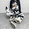 Houzhou Hippie Coving Print Packsuits Harajuku Узорные брюки Корейский стиль Спецодежда Случайный мешковатый Широкие брюки для ног Весна 21115