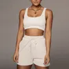 Casual Solid Sportswear Two Piece Sets Kvinnor Tracksuits Beskära Top och Drawstring Shorts Matching Set Sommar Athleisure Outfits