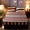 Sheets & Sets JUSTCHIC Thickened Flannel Fitted Sheet Stripe Print Double-sided Velvet Mattress Cover Bed Case Winter Bedding