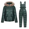 Women's Two Piece Pants 2PCS Outdoor Snow Suits Jumpsuit Skiing Pant Sets 2021 Overalls Strap Bodysuit&Parka Jacket Winter One Ski Mujer