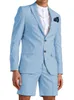 Casual verão luz azul homens terno curta calça ternos 2 peça doivo do tuxedo praia vestido de noiva traje homme mariage (blazer + calça) x0909