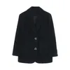 Garnitur kurtka damska moda solidna czarna szary metalowy przycisk wełniany płaszcz żeński biuro nosić garnitury Blazer 210608