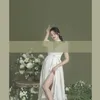 Women Pregnancy Photography Props Gown For Photo Shoot White Elegant Ruffle Sleeve V-neck Maternity Dress For Baby Shower 2021 X0902