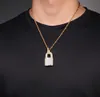 14K Gold Plated Diamond Zircon Lock Pendant Necklace with 3mm 24inch Rope Chain Copper Hip Hop Jewelry for Men Women gifts280b