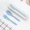 Reusable 3Pcs Plastic Cutlery Set Dinnerware Tableware Wholesale Wheat Straw Knife Spoon Fork Set