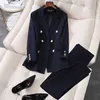 L-5XL costume de grande taille bleu marine veste interview professionnel femmes pantalons à manches longues de haute qualité 211105