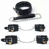 Bondages Black Leather Sponge Handcuffs For Sex Ankle Cuffs With Chain Lock Restraints Toys for Adult Games Bdsm Set 1122