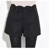 Pantaloncini di lana Donna Inverno Mini Pantaloni corti Cerniera Tasca Bottoni Tinta unita Fondo Femme All-match Pantaloncini a gamba larga 210423