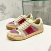 2021 Men Screener leather sneaker Shoes with Web Green Red Stripe Italy Dirty Luxurys Designers Canvas Ace Casual trainers 320