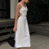 Günlük Elbiseler Kriptografik Kesip Seksi Backless Kadın Midi Elbise Bandaj Seeveless Moda Kıyafetleri Yaz Spagetti Kayışı Vestido